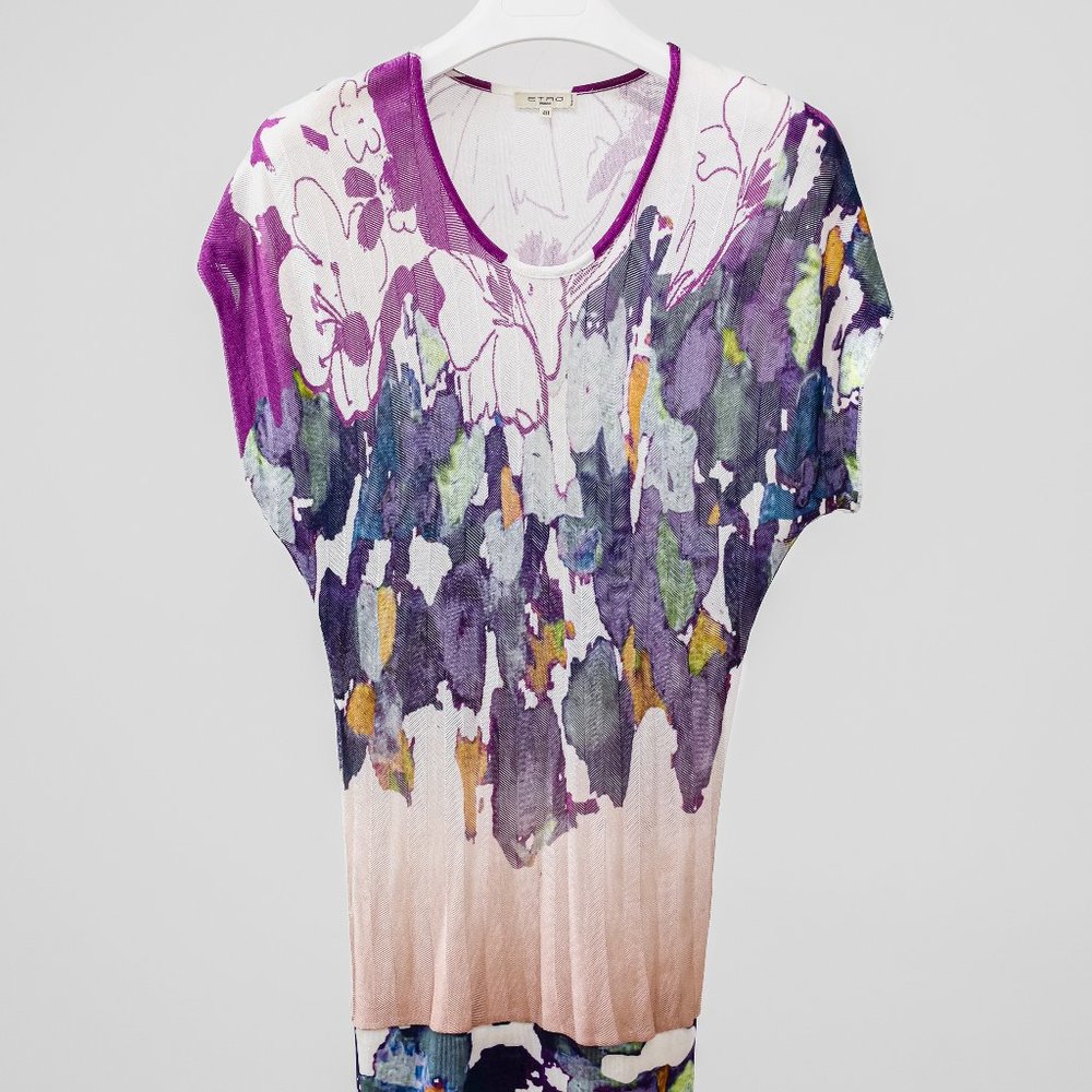 Etro Abstract Purple Knit Tunic Blouse